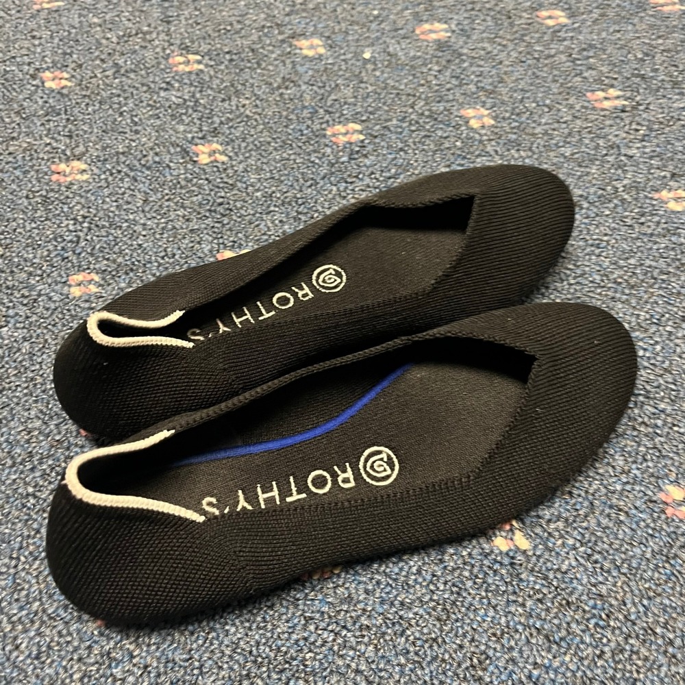 Rothys The Flat Black Solid Rounded Toe Knit Ball… - image 4